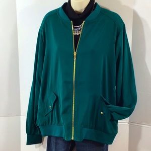 Susan Graver green peach skin bomber jacket XL